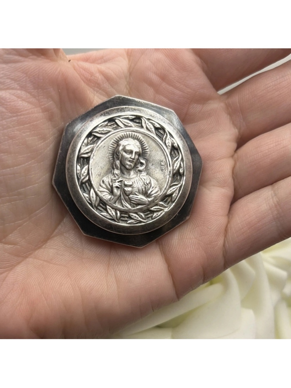 Religious Medallion Pendant - Silver Tone